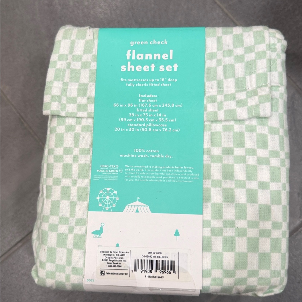 PILLOWFORT NWT Flannel Green Check Sheet Set - Twin - Picture 2 of 5